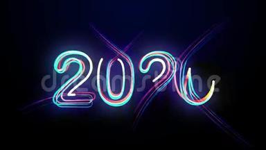 2020彩色霓虹灯<strong>动画新年</strong>标志和发光数字